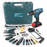 Bogseth 21V Akkuschrauber Set,Akkubohrer mit 112PCS Werkzeugkoffer,45 N.m Max akku bohrmaschine mit 2 x 2000mAh Akkus,2 Gang, 25+3 Drehmomentstufen, LED Licht, für Haus und Garten DIY Projekt