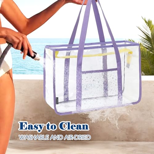 Image of Fammart Clear Beach Bag for Women, Large Pool Tote Cruise Vacation Essentials - Zipper Closure, Waterproof, Sandproof