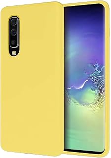 MUTOUREN Compatible with Samsung Galaxy A7 2018 Case TPU liquid Silicone Gel Rubber Cover with Soft Microfiber Cloth Lining Cushion Anti-Scratch Shockproof Phone Case, Yellow
