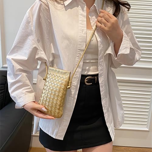 Fashion Woven Small PU Leather Crossbody Cell Phone Bag Chic Weave Shoulder Cellphone Purse Wallet Unique Vacation Hangbags4