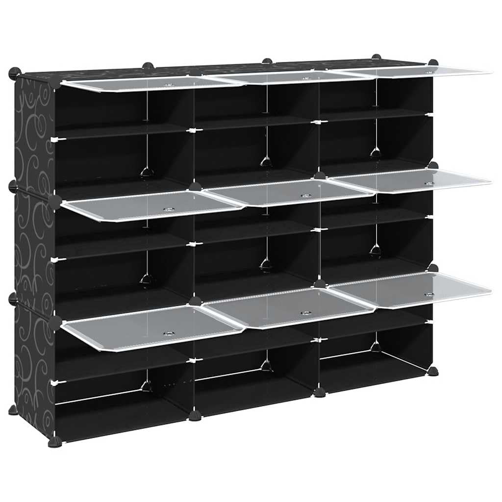 Mangloder Regalsystem mit 9 Würfeln und Türen Schwarz aus Polypropylen, 124,5 x 31,5 x 93 cm, platzsparend, stapelbar, geschlossener Stauraum für Flur, Diele, Schlafzimmer, Schuhregal und Aufbewahrung