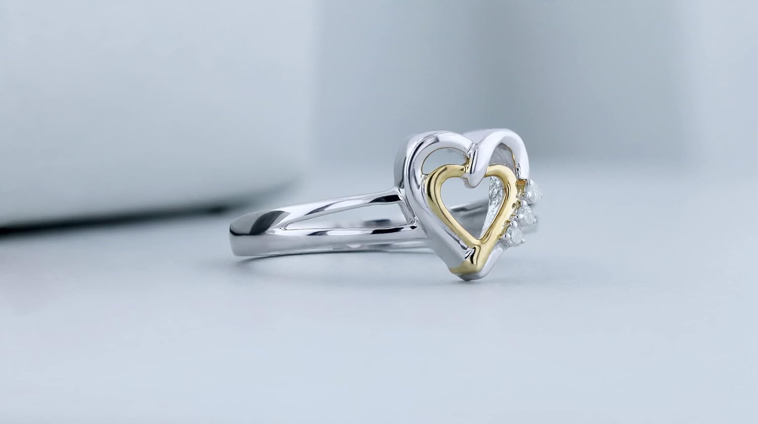 Dazzlingrock Collection 0.05 Ctw 925 Round Cut Natural Diamond Ladies Split Shank Double Heart Promise Ring, Sterling Silver