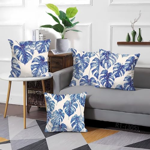 4er Set Blau Kissenbezug 80x80 Kissenbezüge Outdoor Wasserfest Anlage Kissen, Couchkissen Osterdeko Kissenhülle mit Reißverschluss kopfkissenbezug Dekokissen für Sofa Zuhause Deko Wohnzimmer H2-305 – Bild 7