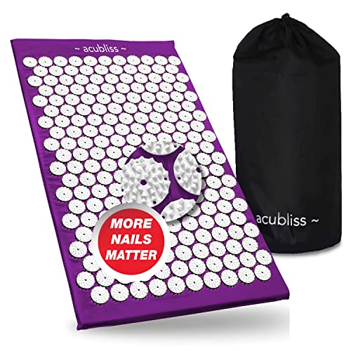 Acubliss Acupressure Mat — 8,358 Nails Acupuncture Mat For Increased Energy, Stress, Back Pain & Neck Pain Relief, Deep Sleep, Relaxation — Fsa/Hsa Eligible, Carry Bag, Size 26 X 16 X 1” Purple #TOP30