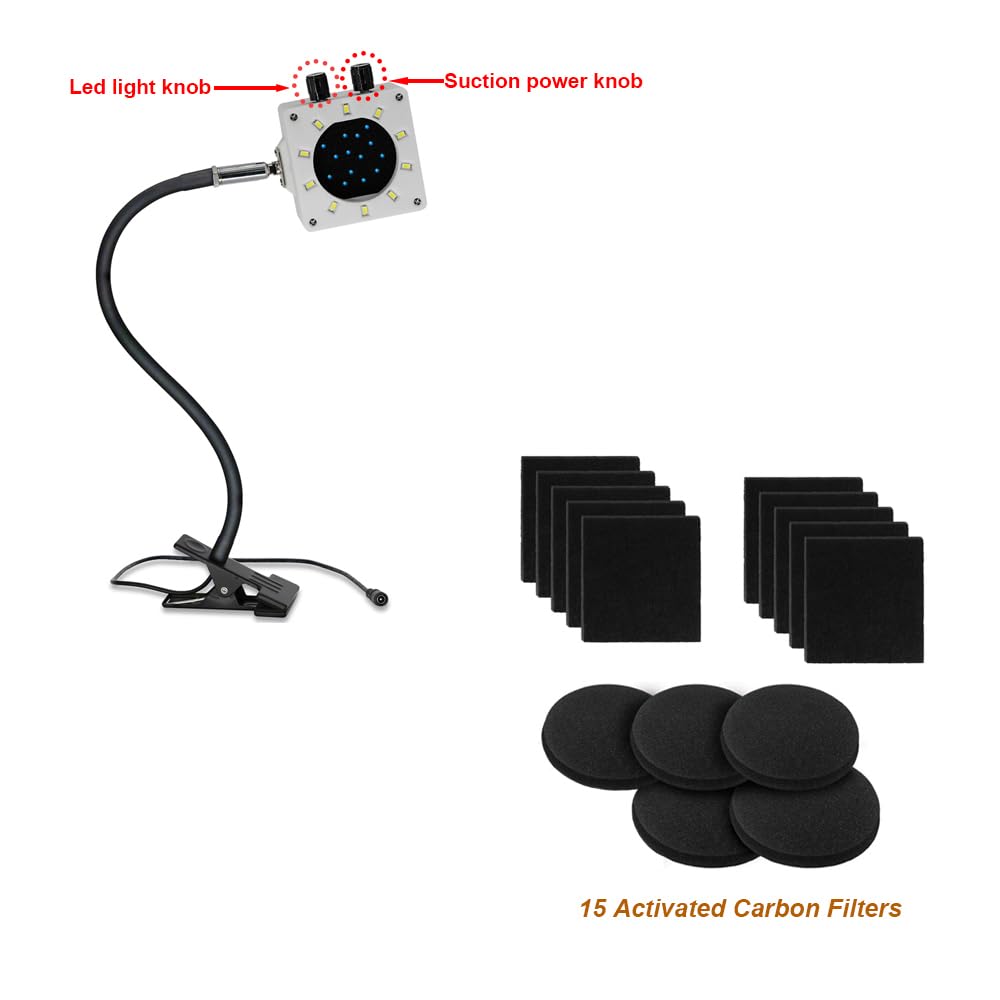 Treedix Kit estrattore fumi per saldatura, ventola assorbitore d'aria per saldatura, rimozione fumi portatile con luci LED dimmerabili e aspirazione, 15 filtri a carbone attivo per saldatura