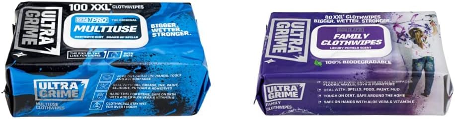 UltraGrime PRO Multiuse Cleaning Wet Wipes - Big Family Biodegradable XXL Pomelo Scented Large Wipes, 40 Thick Sheets