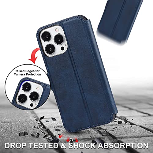 Funda para iPhone 14 Plus de cuero azul ideal para ver vídeos cómodamente 2