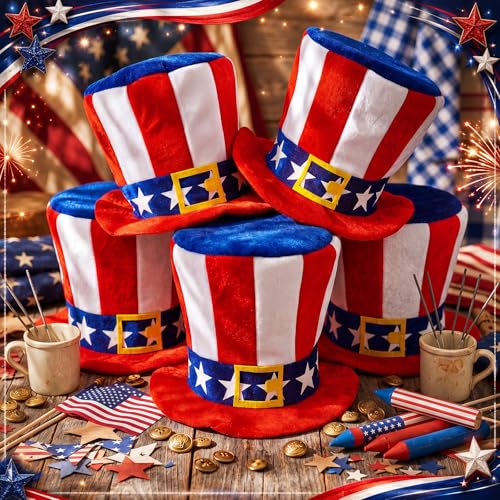 Image of Shyyween 12 /24 Pcs American Flag Plastic Hats Patriotic 4th of July Cowboy Hats White Blue Red Caps for Independence Day