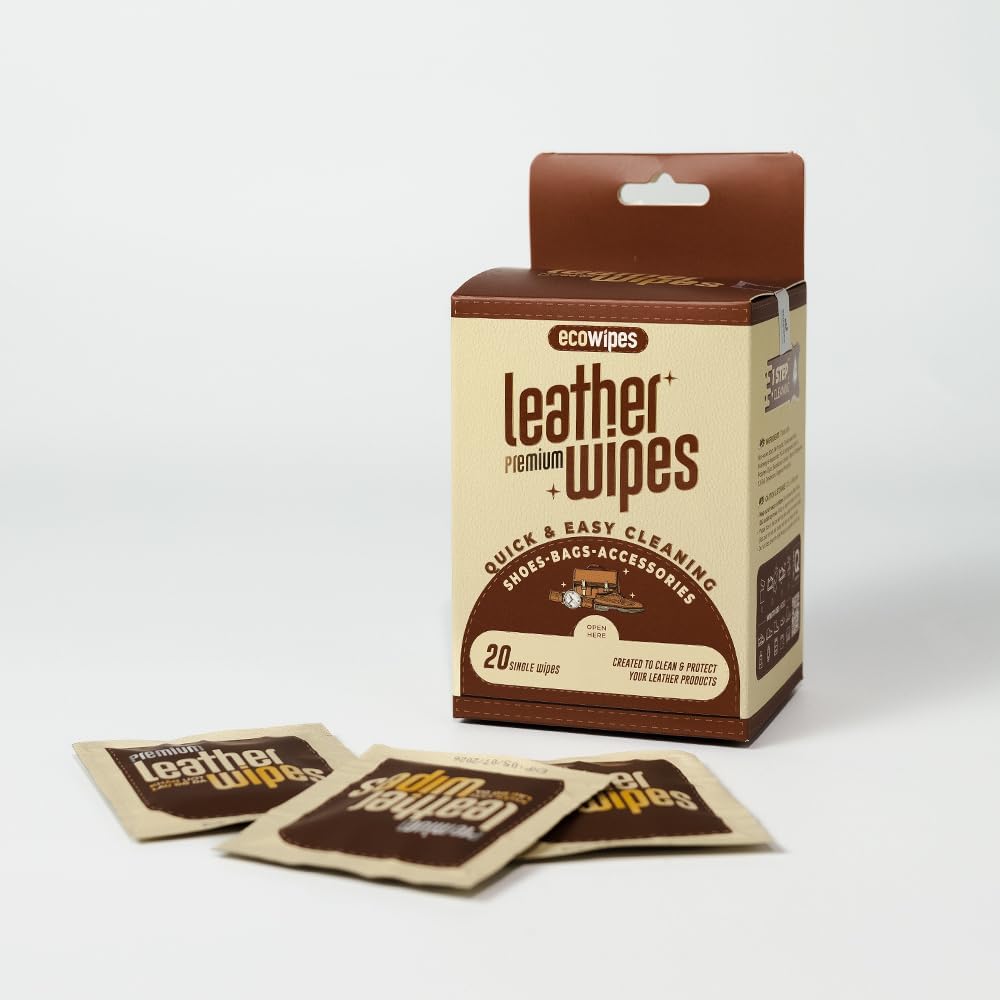 3in1 Leather Cleaner Wipes 20 Count, Extra Large 8" x 10" Size, Clean Condition Protect Wipes for Leather Apparel Shoes Boots Bags| Ready-to-go, Individually Wrapped Wipes | Travel Friendly