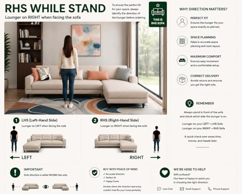 Image of Casaliving- Kaven 5- to 6-Person Sofa L Shape Sofa Set for Living Room (Cream Fabric) (Cream Colour Fabric) Premium Fabric Sofa