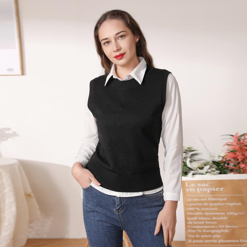 Women's Sweater Vest Crew Neck Sleeveless Pullover Sweater Classic Basic Solid Ribbed Knit Tank Tops - Image 2