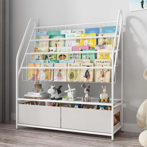 Image of ZQUYAJ Kids Bookshelf Storage, Book Shelf for Kids Rooms, Montessori Bookshelf for Playroom Bedroom Study Room Children Room KDSJ2305-White