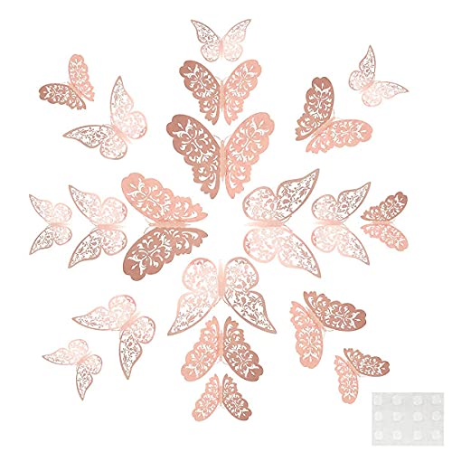 24piece Butterfly Wall Sticker,Mixed 3D Butterflies Wall Decals,Vivid Flash Wall Stickers for Home,Bedroom,Baby Room Decoration (Rose Gold) - Image 3