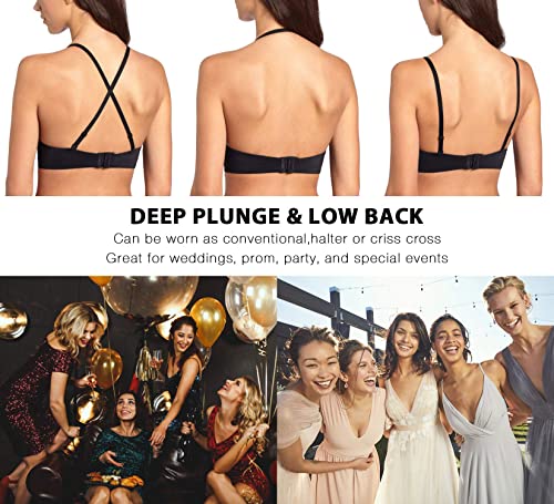 Women's Deep Plunge Bra Cleavage Enhancer Low Cut Wireless Bra Padded Push Up - Image 7