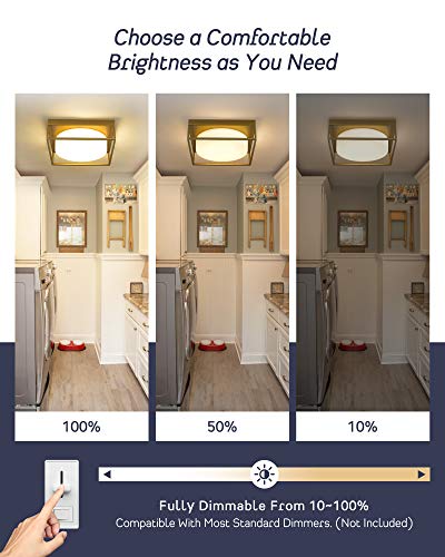 Caldion Led Ceiling Light, 12” 24W 950Lumens Square Flush Mount Ceiling Light Fixture, Dimmable 3000K, Gold Finish With Frosted Glass, Modern Ceiling Lamp For Bedroom, Kitchen, Hallway, 6870Lfm-Gd #TOP3