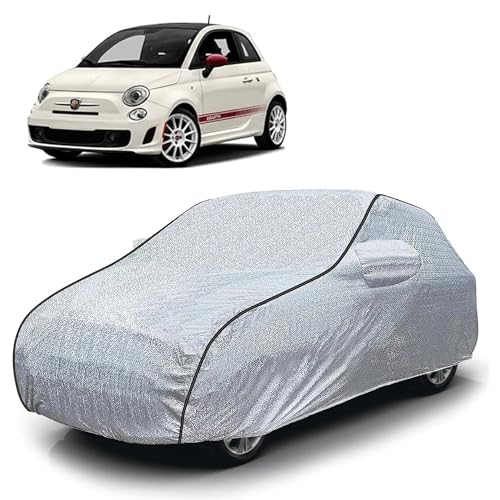Image of Sulfar 100% Waterproof Car Body Cover Compatible with Mirror for Fiat Abarth (Triple Stitched, Full Bottom Elastic, Magic Silver with Black Piping)