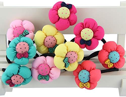 7Rainbows 10 Pcs (5 Pairs) 5 Colors Cotton Elastic Toddler Hair Ties Ponytail Holders Soft Elastic Hair Bands with Flowers for Toddlers Girls Kids Hair accessories