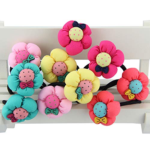 7Rainbows 10 Pcs (5 Pairs) 5 Colors Cotton Elastic Toddler Hair Ties Ponytail Holders Soft Elastic Hair Bands With Flowers For Toddlers Girls Kids Hair Accessories #TOP6