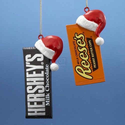 HERSHEY'S™ CANDY BAR WITH SANTA HAT ORNAMENT - 2 ASSORTED: HERSHEY'S™ AND REESE'S