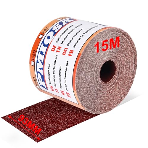PMIQSA Rouleau De Papier Abrasif Grain 80, 93 mm X 15 M Papier De Verre En Toile éMeri à Base De Tissu, Papier Abrasif à L'Oxyde D'Aluminium Pour Polissage,...