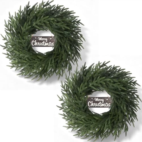 26" Christmas Norfolk Pine Wreath for Front Door (2, Wreath with Sign)