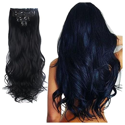 Lelinta 7Pcs 16 Clips 24 Inch Wavy Curly Full Head Clip in on Double Weft Hair Extensions, Dark Black, 24 Inch