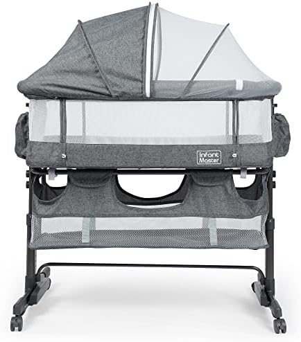 3 in 1 Baby Bassinet, Upgraded Beside Crib with 360° Highly Visible Mesh wall, Comfy Co-sleeper Bassinet with mattress, 5 Level Adjustable Height, Foldable & Portable BabyTravel Crib for Newborn, Grey
