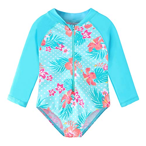Baby Girl One-Piece Sun Protective Swimwear Infant Toddler Rash Guard Shirt Cyan 2-3T