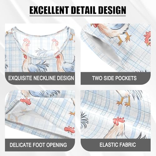 senya Blue Grid Rooster Summer Pajamas Set Short Cotton Sleepwear 2 Piece4