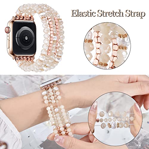 Image of MOFREE Beaded Bracelet Compatible for Apple Watch Band 38mm /40mm /41mm /42mm(Series 10) Women,Fashion Handmade Beads Elastic Stretch Strap for iWatch Series 10 /9 /8 /7 /SE /6 /5 /4 /3 /2 /1
