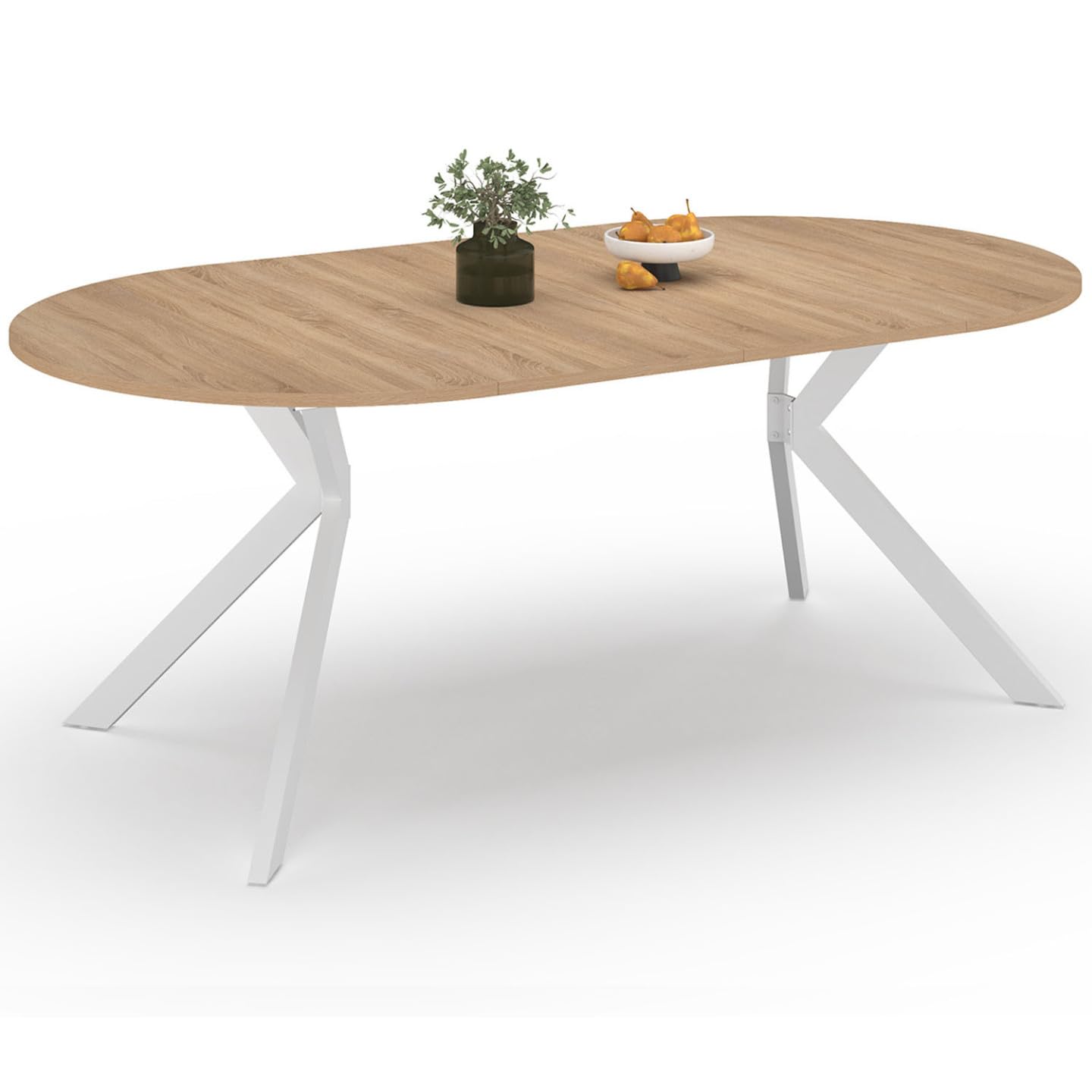 IDMarket - Mesa de comedor extensible, redonda, Alix, para 4-10 personas, base en forma de pata de araña, madera y blanco, 110 – 200 cm