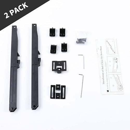 Miniatura 6 de ORB Kit de herrajes para puerta corrediza de granero de bronce aceitado con riel de 6.6 pies, paquete de bronce antiguo cepillado con cierre suave y