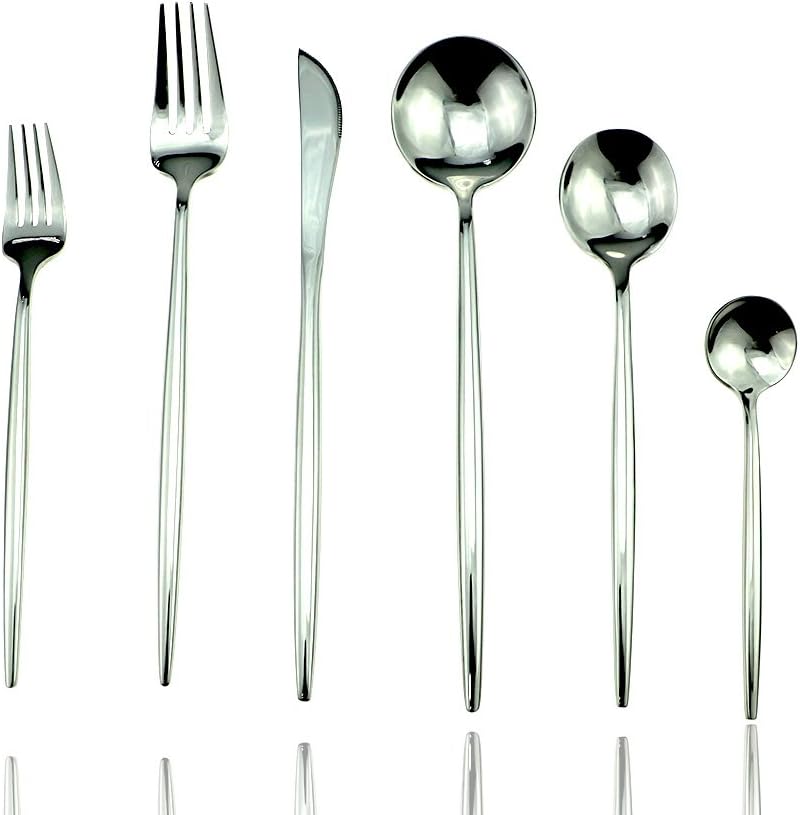 JASHII Luxury 24-Piece Silverware Set - 18/10 Stainless Steel Utensils Forks Spoons Knives Set, Mirror Polished Cutlery Flatware Set Knife Fork Dessert Coffee Tea Spoon