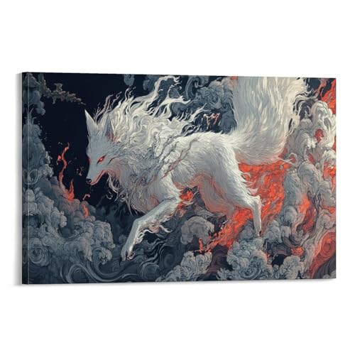Impression sur toile loup boho pour décorer une chambre