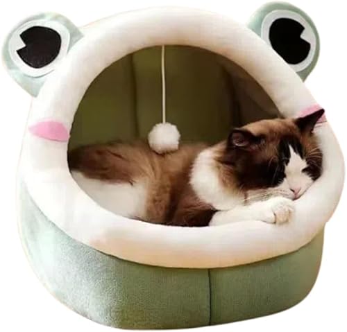 キャットハウス ドーム型 冬 かわいい ペットベッド 半密閉型 猫 ペットハウス 断熱 防寒 室内 小型犬 暖かい ペットハウス 猫ハウス 猫ベッド 小動物 ペット 巣 猫ハウス に最適 (カエルの形,S)