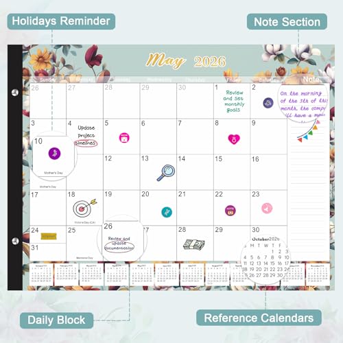Calendrier de bureau 2026-2027 Gannyfer grand format de 18 mois pour sous-main