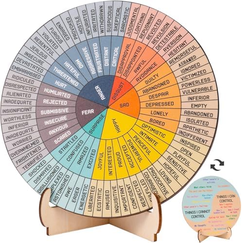 Feelings Wheel Therapy Office Desk Decor - 10.6" Large Double Sided Mental Health Office Emotions Chart with Stand, Therapist Gifts for Home Office Women Man Product Image