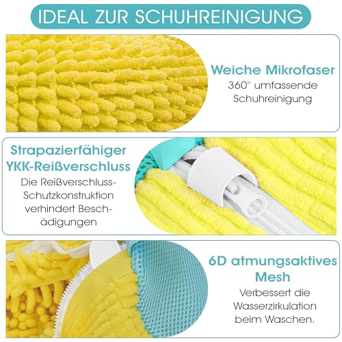 Generisch Schuhwaschbeutel und Reinigungsbürste Set, Schuh Waschbeutel für Waschmaschine mit Bürste, Wiederverwendbar & Schonend, bis 45 Große