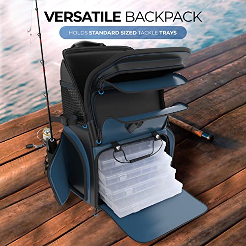 Image of Reaction Tackle Saltwater Fishing Tackle Bags, Water Resistant 1000D PVC Tackle Box Bag with Removable Dividers, Fits 3600 and 3700 Trays, Backpack