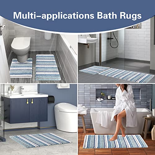 Carvapet Bathroom Rug Mat 2 Piece Set Soft Absorbent Fluffy Microfiber Bath Rug Set Non-Slip Shaggy Bath Mats Machine Wash Dry Bathroom Floor Mats, Blue Grey White, 17"X24"+20"X32" #TOP6