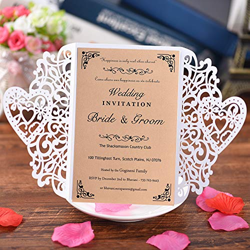 Baugger - 10 Pcs Papel De Pérolas Floral Convite Cartões Titulares de Convite para Aniversário De Ca