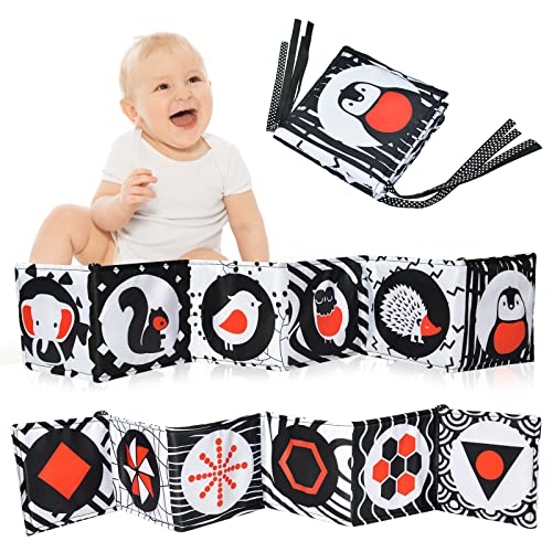 Image of Vicloon Black and White High Contrast Baby Toys, Soft Baby Book for Newborn 0-3-6-12 Months, Infant Tummy Time Toys, Early Education Sensory Toys, Visual Stimulation Folding Cloth Book for Boys Girls