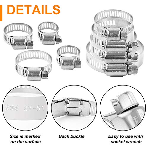 Hose Clamp, Hongway 78 Pack Stainless Steel Assortment Adjustable Range 1/4-2In(6-51Mm), 304 Stainless Steel Hose Clamp With 2Pcs Socket Wrench, For Plumbing, Automotive And Mechanical Application #TOP3