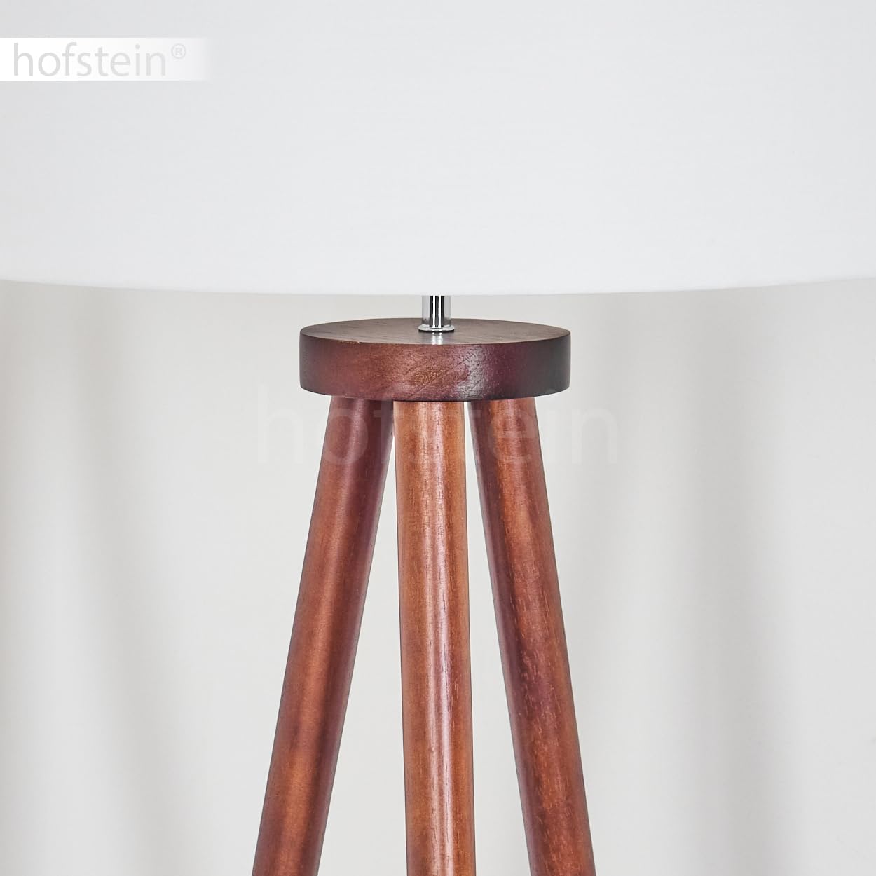 Stehleuchte Flemming, Stehlampe aus Holz/Stoff in Dunkelbraun/Weiß, Leuchte im skandinavischen Design mit rundem Schirm (Ø 50 cm) u. Fußschalter, Höhe 155 cm, 1 x E27, ohne Leuchtmittel
