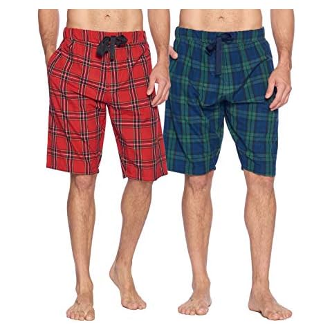 Ashford & Brooks Mens Woven 2 Pack Sleep Shorts Jam - Red/Black Stewart - Green Blackwatch - Medium Cover
