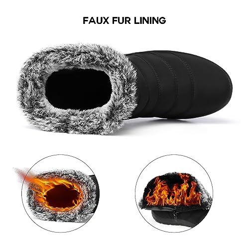 SHIBEVER Women Winter Snow Boots: Black Waterproof Walking Booties Non Slip Fur Lined Warm Outdoor Ankle Short Boot3