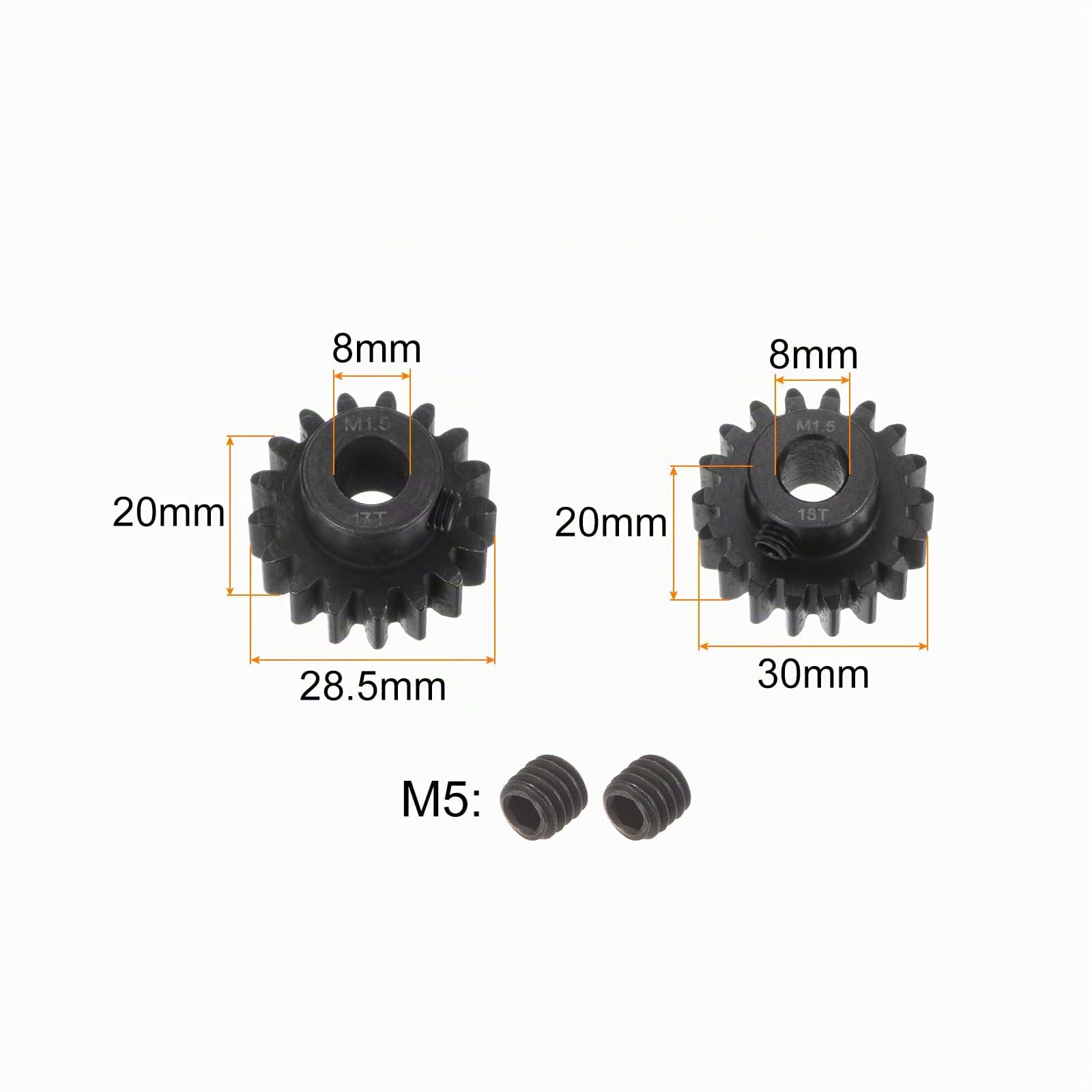 QUARKZMAN Ensemble de Pignons Mod 1.5 pour Engrenage de Moteur de 8 mm, 17T 18T, en Acier Trempé, pour Voiture RC (2 Pièces)