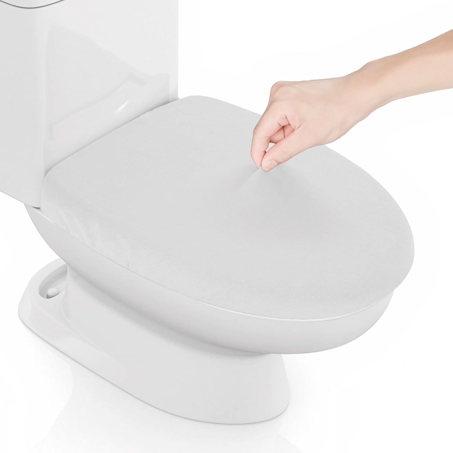 Stretch Spandex Toilet Lid Cover, Thick and Washable Toilet Seat Cover for Bathroom, Fits Most Standard Toilet Lids (White 1 Piece)