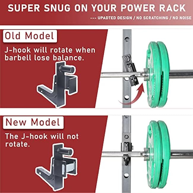 SYL Fitness 2x2 J-Hooks Power Rack Attachment Barbell Holder/Squat Rack Accessories J Cups, Pin Dia Available in 1, 1/2 and 3/4