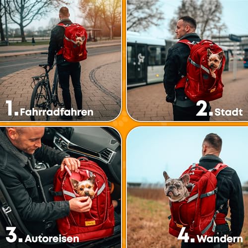 Schleppo Hunderucksack bis 7kg | Rucksack für Hunde | Extrem hoher Atmungsaktiver Hunde Rucksack zum Wandern, Nahverkehr & Co | Transport-Rucksack Wasserdicht (Rot, Einheitsgröße)